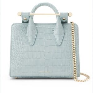 Strathberry Light Blue Croc-Embossed Nano Tote